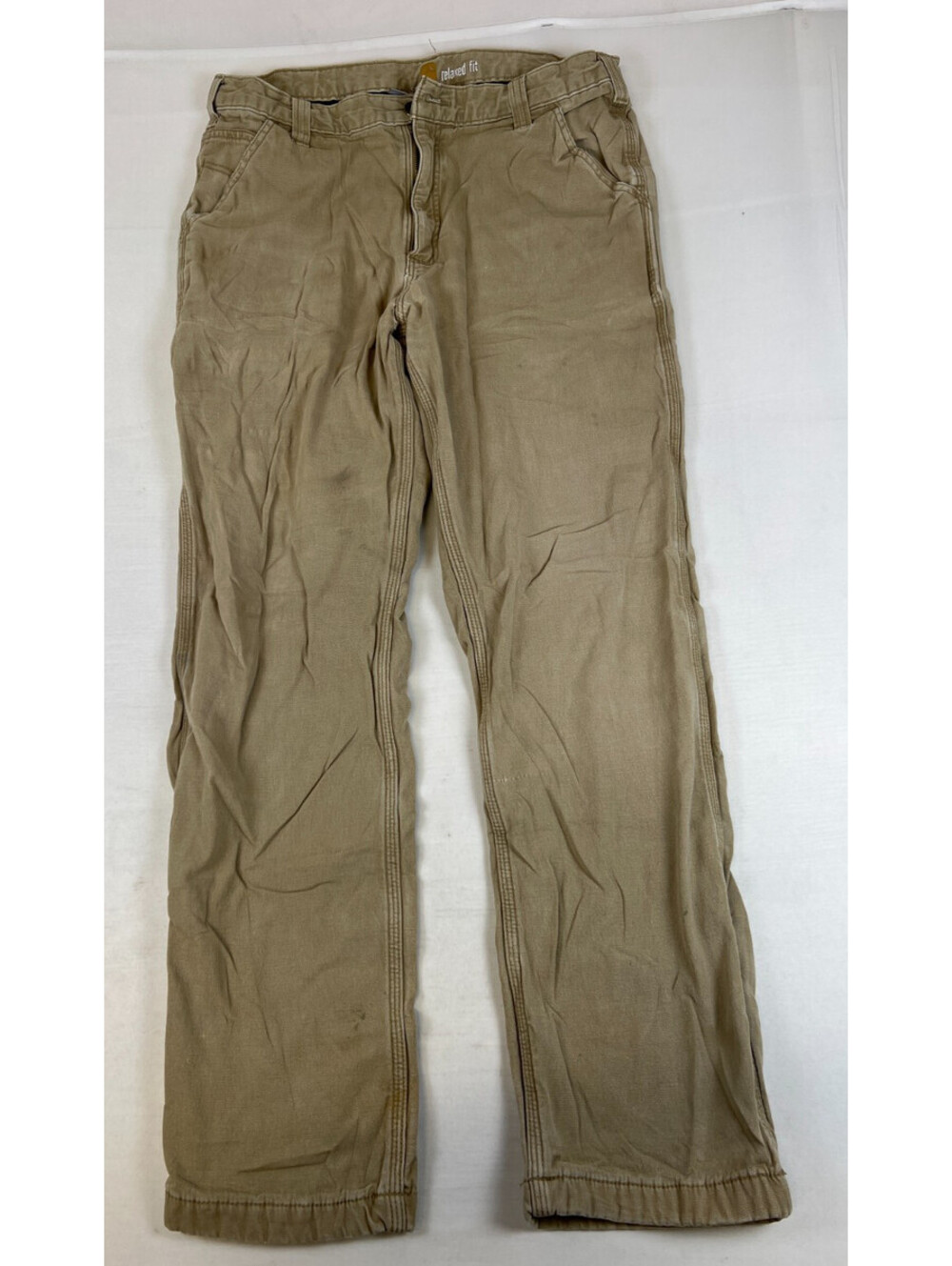Carhartt Men Size 36x34 Relaxed Fit Khaki Cotton Fleece lined Work Pants